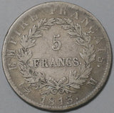 1813-M France 5 Francs Napoleon Emperor Silver Toulouse Crown Coin (20081501R)