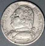 1814-L France Louis XVIII 5 Francs XF Bayonne Mint Silver 1st Restoration Coin (23122507R)