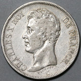 1825-K France 5 Francs Charles X Bordeaux Scarce Silver Coin (20062102R)