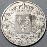 1825-K France 5 Francs Charles X Bordeaux Scarce Silver Coin (20062102R)