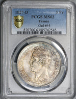 1827-D PCGS MS 63 France Charles X 5 Francs Mint State Silver Coin POP 1/0 (19041001C)