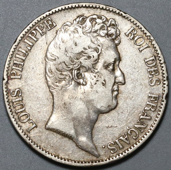 1830-W France 5 Francs No I in King's Title Silver Rare Lille Mint Silver Coin (23112306R)