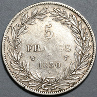 1830-W France 5 Francs No I in King's Title Silver Rare Lille Mint Silver Coin (23112306R)