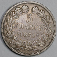 1831-A France 5 Francs Louis Philippe I Silver Paris Mint Crown Coin (19080902R)