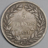 1831-B France 5 Francs Louis Philippe I Silver Bare Head Rouen Mint Rare Crown Coin (19081001R)