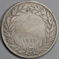 1831-D France 5 Francs Louis Philippe I Silver Lyon Mint Crown Coin (19081003R)