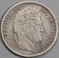 1831-M France 5 Francs Louis Philippe I Silver Toulouse Mint Rare Crown Coin (19081005R)