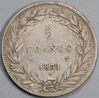 1831-W France 5 Francs Louis Philippe I Silver Lille Mint Scarce Crown Coin (19081006R)