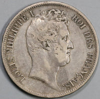 1831-W France 5 Francs Louis Philippe I Silver Lille Mint Scarce Crown Coin (19081006R)