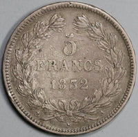 1832-A France 5 Francs Louis Philippe I Silver Paris Mint Crown Coin (19081007R)
