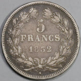1832-M France 5 Francs Louis Philippe I Silver Toulouse Scarce Coin (21060703R)