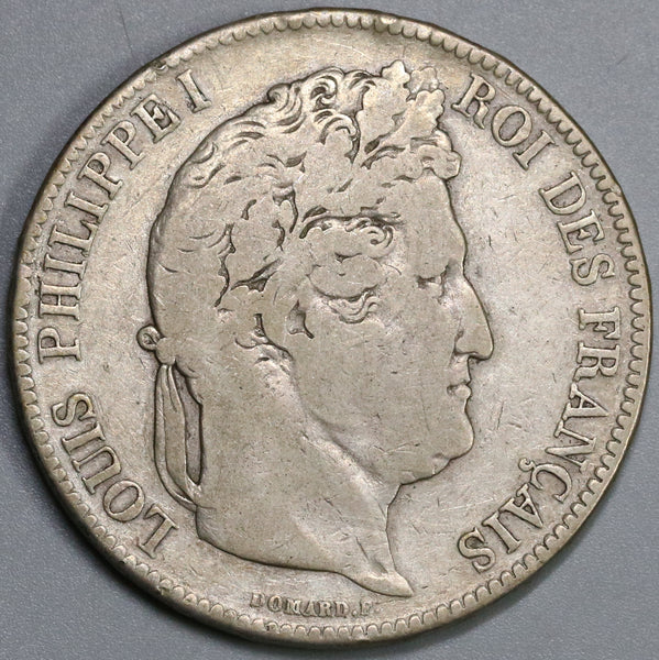 1842-B France 5 Francs Louis Philippe I Silver Crown Rouen Coin (19102104R)