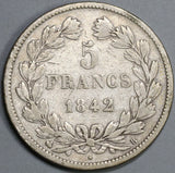 1842-B France 5 Francs Louis Philippe I Silver Crown Rouen Coin (19102104R)