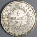 1848-K France 5 Francs Coin Hercules Bordeaux Mint Key Date Silver Coin (19080401R)