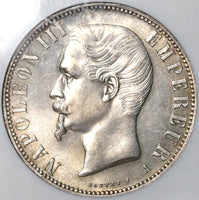 1856-A NGC AU 58  France 5 Francs Napoleon III Silver Empire Coin (21021401C)