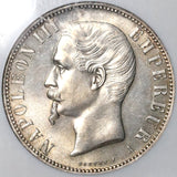 1856-A NGC AU 58  France 5 Francs Napoleon III Silver Empire Coin (21021401C)