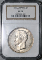 1856-A NGC AU 58  France 5 Francs Napoleon III Silver Empire Coin (21021401C)