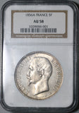 1856-A NGC AU 58  France 5 Francs Napoleon III Silver Empire Coin (21021401C)