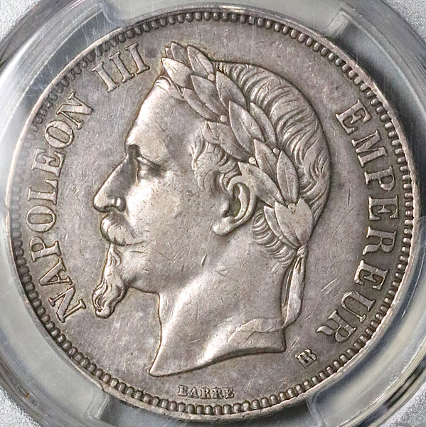 1868-BB PCGS XF 40 France 5 Francs Napoleon III Strasbourg Silver Coin (22060302C)