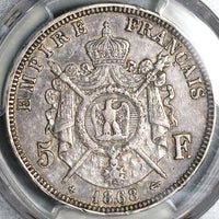 1868-BB PCGS XF 40 France 5 Francs Napoleon III Strasbourg Silver Coin (22060302C)