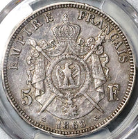 1868-BB PCGS XF 40 France 5 Francs Napoleon III Strasbourg Silver Coin (22060302C)