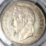 1870-A PCGS AU 58 France 5 Francs Napoleon III Paris Silver Coin (23042203C)