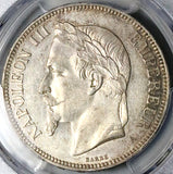 1870-A PCGS AU 58 France 5 Francs Napoleon III Paris Silver Coin (23042203C)