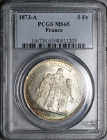 1873-A PCGS MS 65 France Silver 5 Francs Hercules Group Silver Coin (17042701D)
