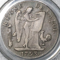 1793-A PCGS F 15 France 6 Livres L'an II Paris SIlver Crown Convention Coin (22053004C)