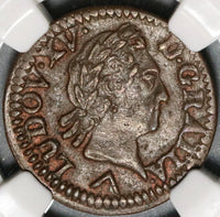 1773-W NGC AU 50 France Louis XV Liard Lille Mint Copper Coin POP 1/0 (20061402C)