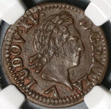 1773-W NGC AU 50 France Louis XV Liard Lille Mint Copper Coin POP 1/0 (20061402C)