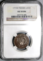 1773-W NGC AU 50 France Louis XV Liard Lille Mint Copper Coin POP 1/0 (20061402C)