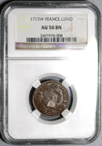 1773-W NGC AU 50 France Louis XV Liard Lille Mint Copper Coin POP 1/0 (20061402C)