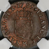 1789-M NGC XF 45 France Liard Louis XVI Toulouse Mint Coin (20061803C)