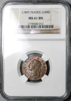 1789-T NGC MS 61 France Louis XVI Liard Nantes Mint Coin POP 1/1 (23032302C)
