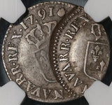 1791 NGC VF 25 France Error Louis XVI Liard Off Center Double Struck Coin (21062802C)