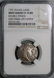 1791 NGC VF 25 France Error Louis XVI Liard Off Center Double Struck Coin (21062802C)