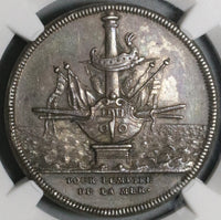 1743 NGC AU 58 Roman Republic Dassier Punic War Naval Victory Mylae Galley Medal (21081903C)