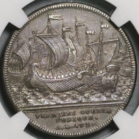 1743 NGC AU 58 Roman Republic Dassier Punic War Naval Victory Mylae Galley Medal (21081903C)
