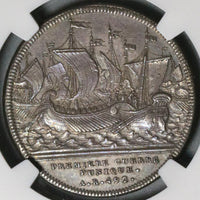 1743 NGC AU 58 Roman Republic Dassier Punic War Naval Victory Mylae Galley Medal (21081903C)