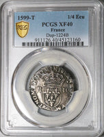 1599-T PCGS XF 40 France 1/4 Ecu Henry IIII Nantes Mint Coin POP 1/0 (22090404D)