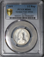 1891 PCGS MS 66 German East Africa 1/2 Rupie Mint State Silver Coin (20110503C)