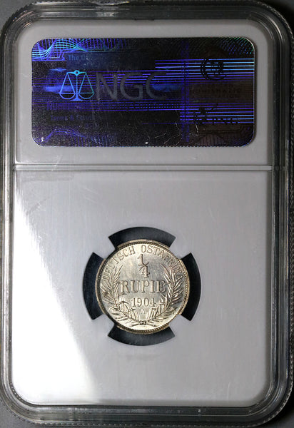 1904-A NGC UNC German East Africa 1/4 Rupie Colonial Silver