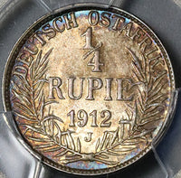 1912-J NGC MS 62 German East Africa 1/4 Rupie Silver Coin (22052502C)