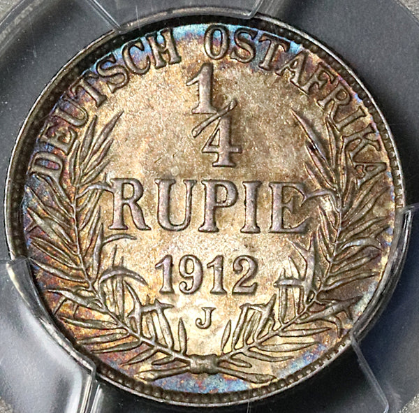1912-J NGC MS 62 German East Africa 1/4 Rupie Silver Coin (22052502C) –  Caesar's Ghost Numismatics