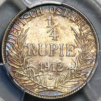 1912-J NGC MS 62 German East Africa 1/4 Rupie Silver Coin (22052502C)