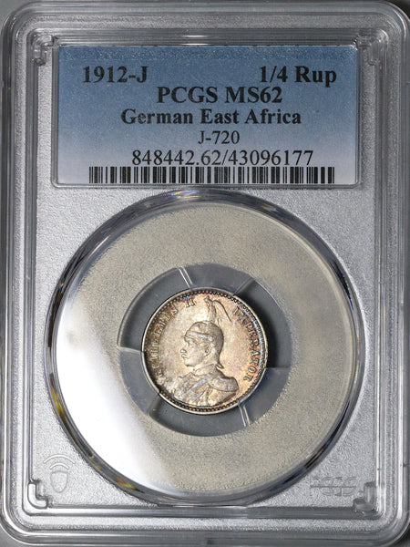 1912-J NGC MS 62 German East Africa 1/4 Rupie Silver Coin