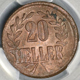 1916-T PCGS MS 63 RB German East Africa 20 Heller Tabora Mint Copper B/B Coin (19020501C)