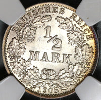 1905-A NGC MS 66 Germany 1/2 mark GEM Berlin Mint State Coin (19102001C)