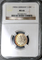 1905-A NGC MS 66 Germany 1/2 mark GEM Berlin Mint State Coin (19102001C)